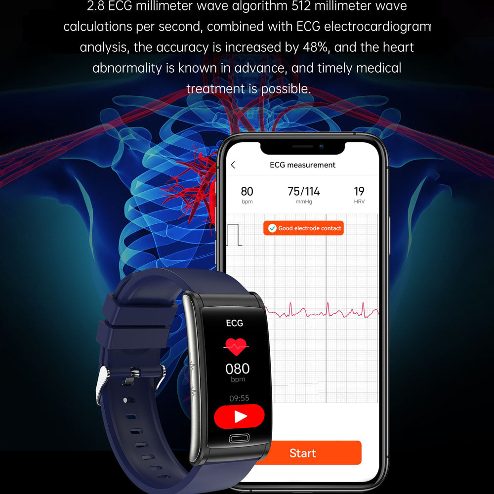 HealthGuard - Advanced Health Bracelet - 3-Channel ECG, Blood Sugar & Oxygen Monitoring for Complete Wellness