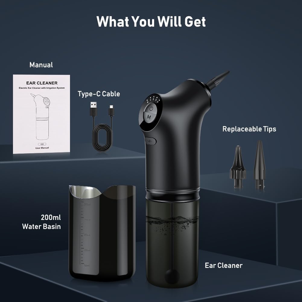 EarEase - Safe & Effective Electric Ear Cleaner - 4 Pressure Levels for Gentle & Thorough Ear Cleaning