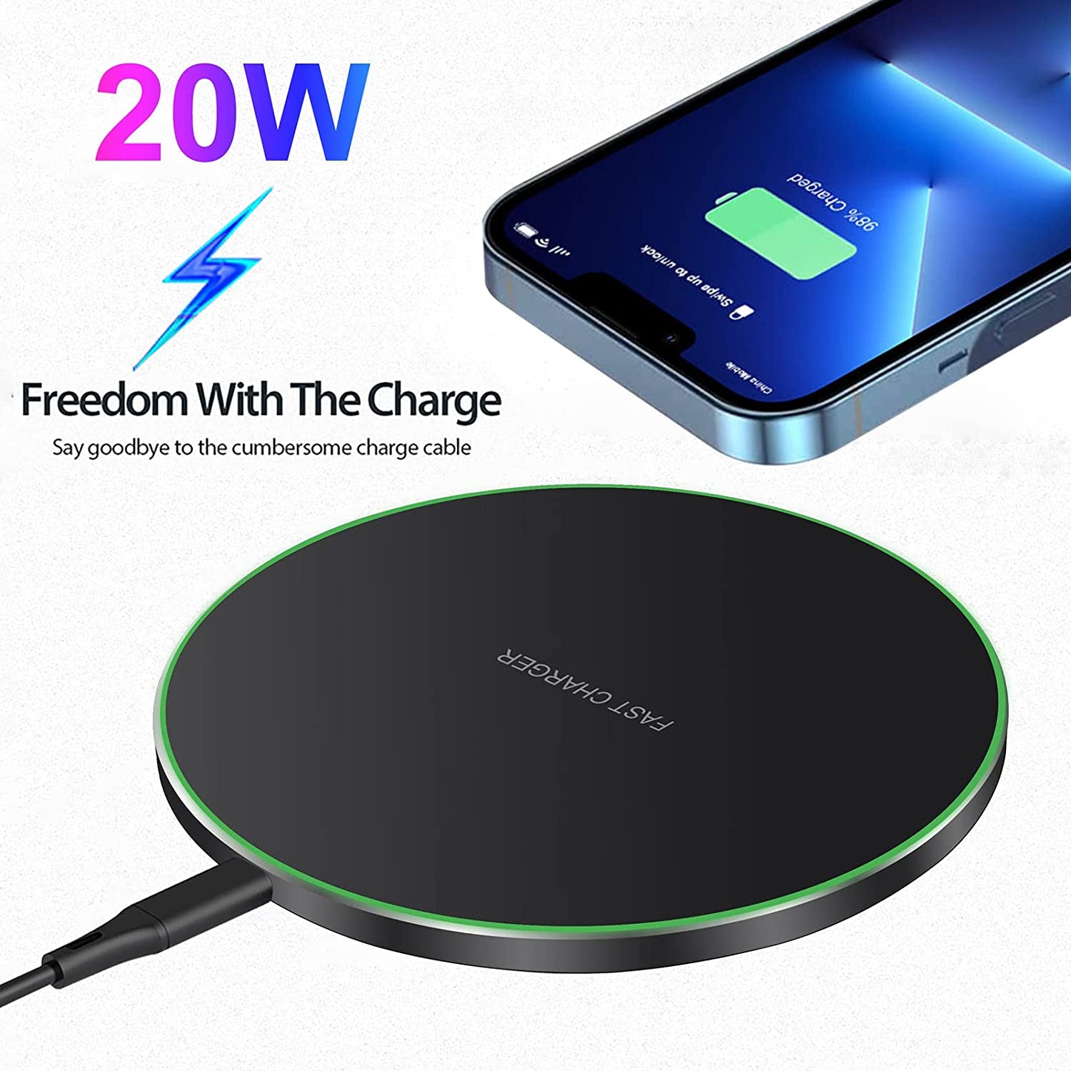 ChargePlus - Fast Wireless Charger - 20W Qi-Certified Charging Pad for Apple & Android