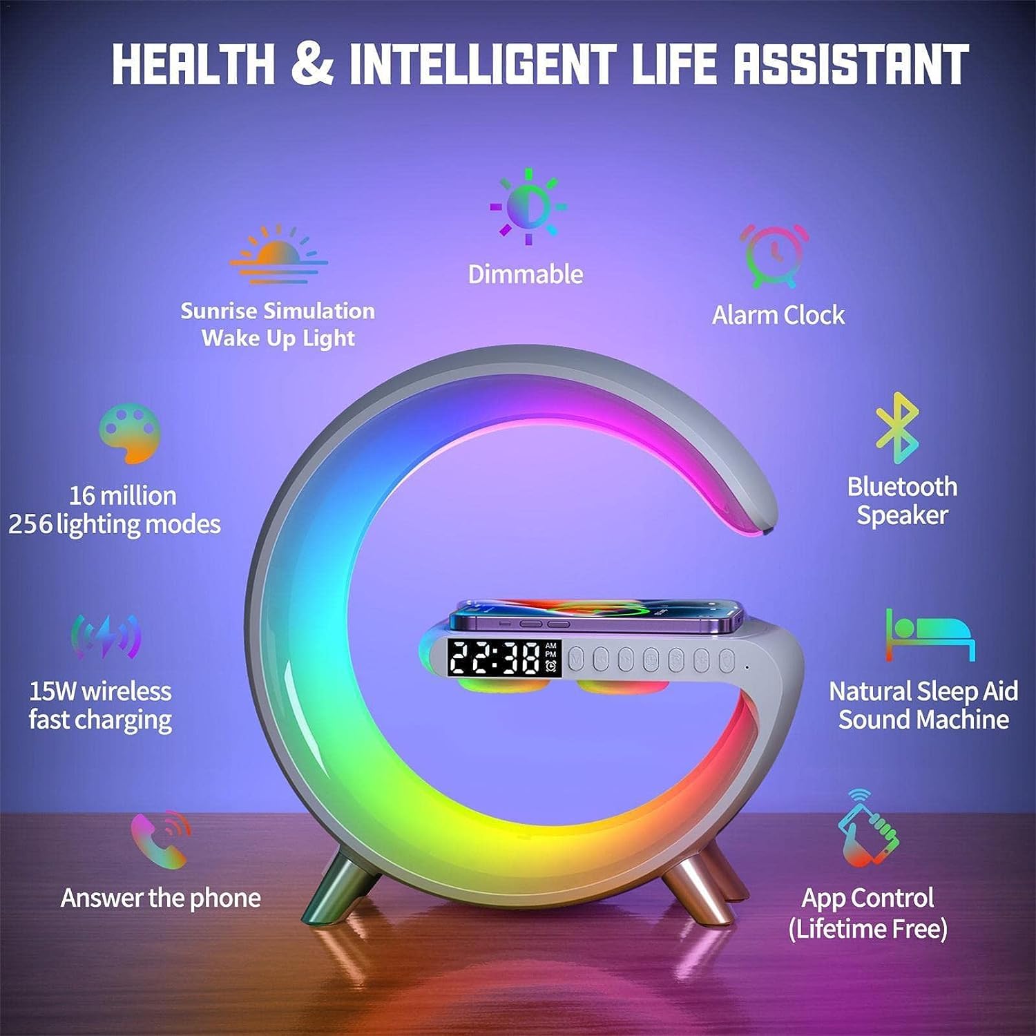 GlowWave - Smart LED Lamp with Bluetooth Speaker - Stylish Ambience and Sound in One