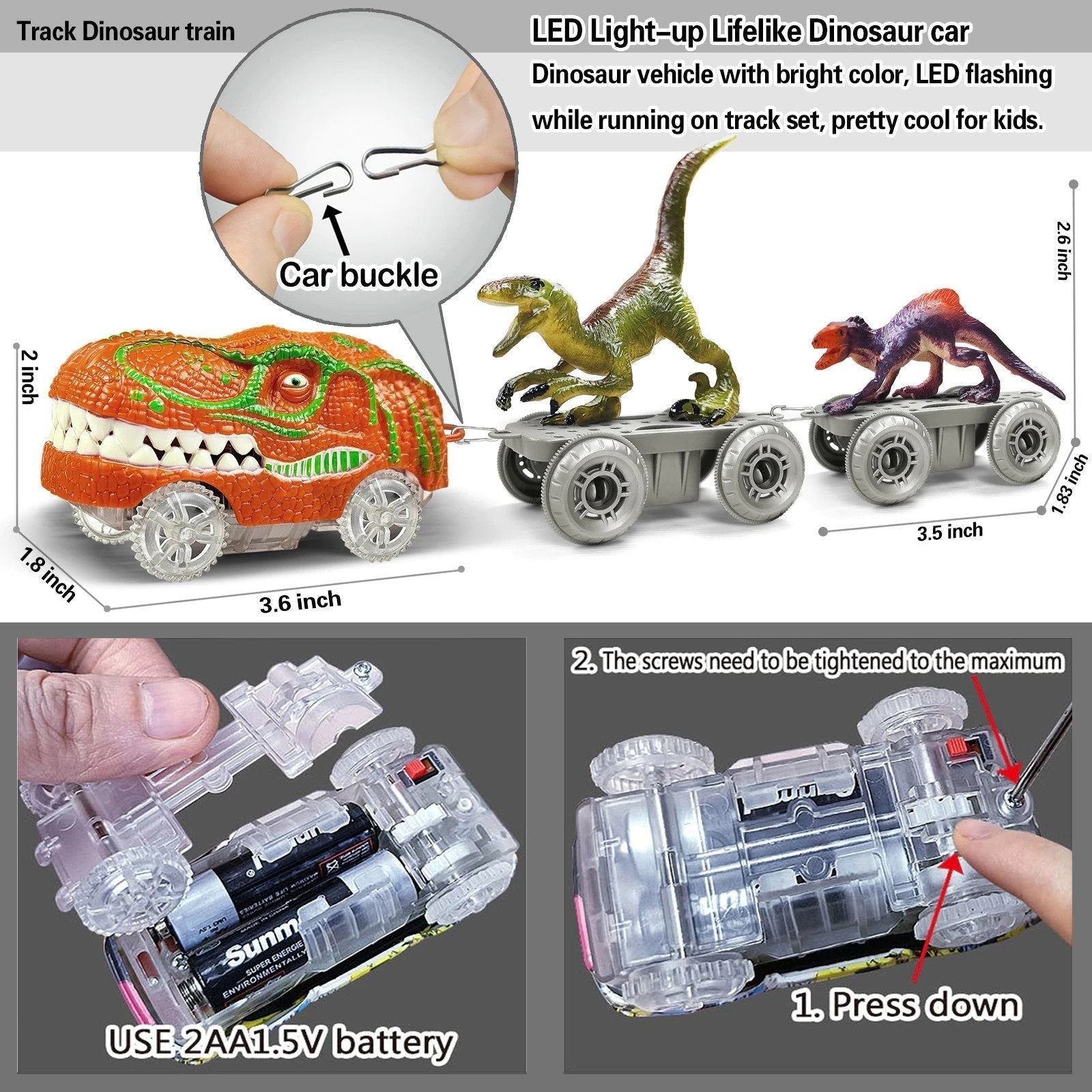 DinoTrack - Flexible Railway Race Track with LED Lights - Fun Educational DIY Dino Adventure