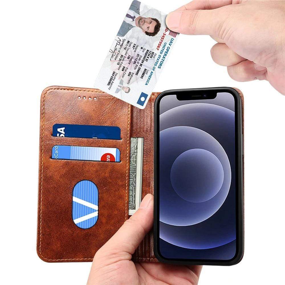 LuxuraCase - Genuine Leather Wallet Case with Flip Cover - Compatible with iPhone 12, Secure and Stylish