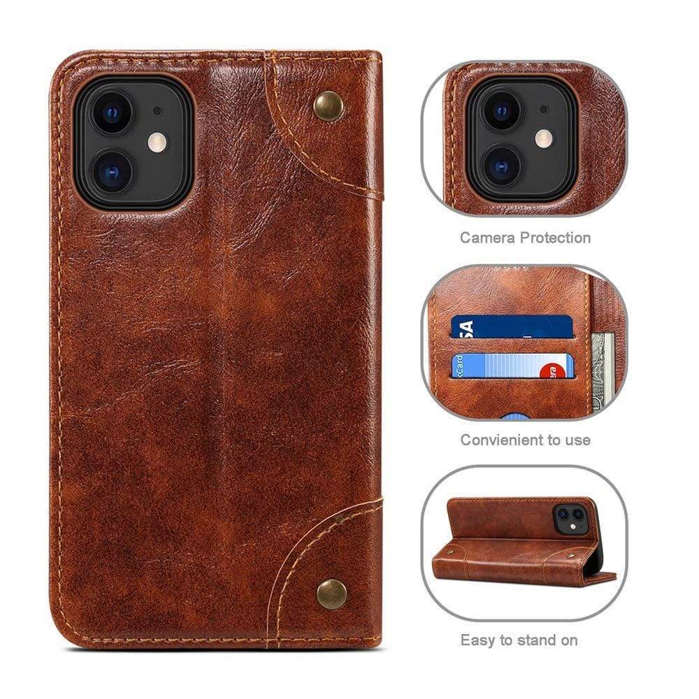 LuxuraCase - Genuine Leather Wallet Case with Flip Cover - Compatible with iPhone 12, Secure and Stylish