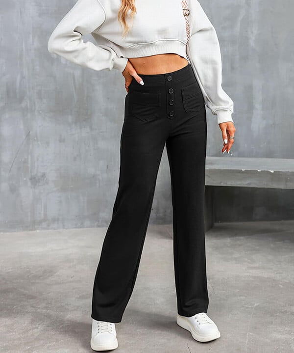 Lauren - High-Waisted Straight-Leg Casual Pants - Comfortable and Stylish for Everyday Wear