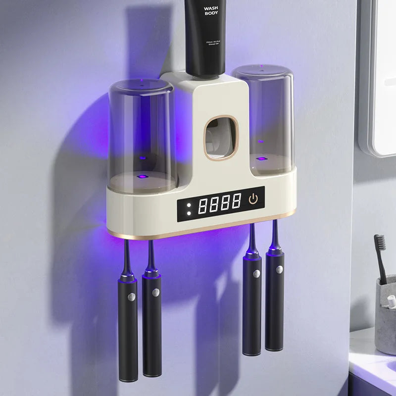 GermGuard - Space-Saving UV Toothbrush Holder with Sterilization and Auto Dispenser - A Cleaner, Healthier Bathroom