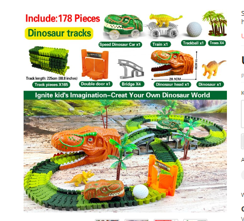 DinoTrack - Flexible Railway Race Track with LED Lights - Fun Educational DIY Dino Adventure