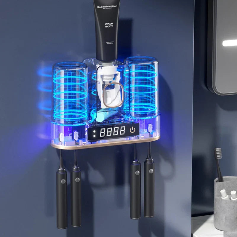 GermGuard - Space-Saving UV Toothbrush Holder with Sterilization and Auto Dispenser - A Cleaner, Healthier Bathroom