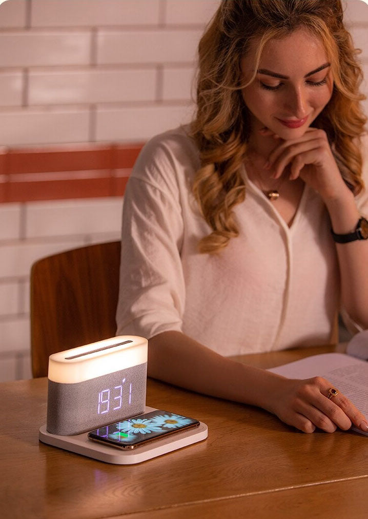 GlowSync - 3-in-1 Wireless Charger, Alarm Clock, and LED Lamp - The Ultimate Smart Home Accessory